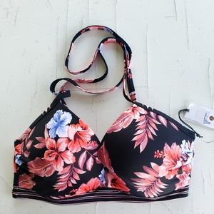 Shade & Shore Bikini Top 38D Black Floral